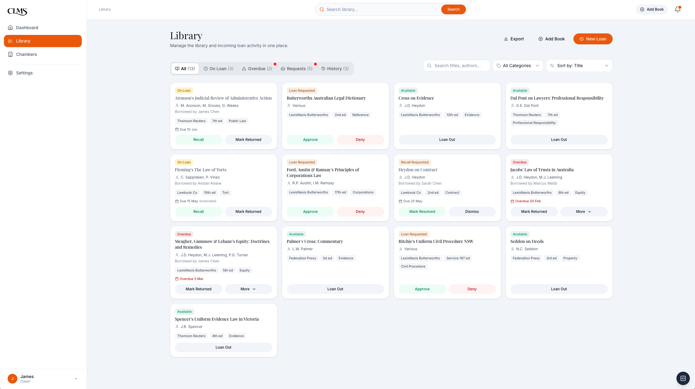 CLMS clerk library management with request and loan actions